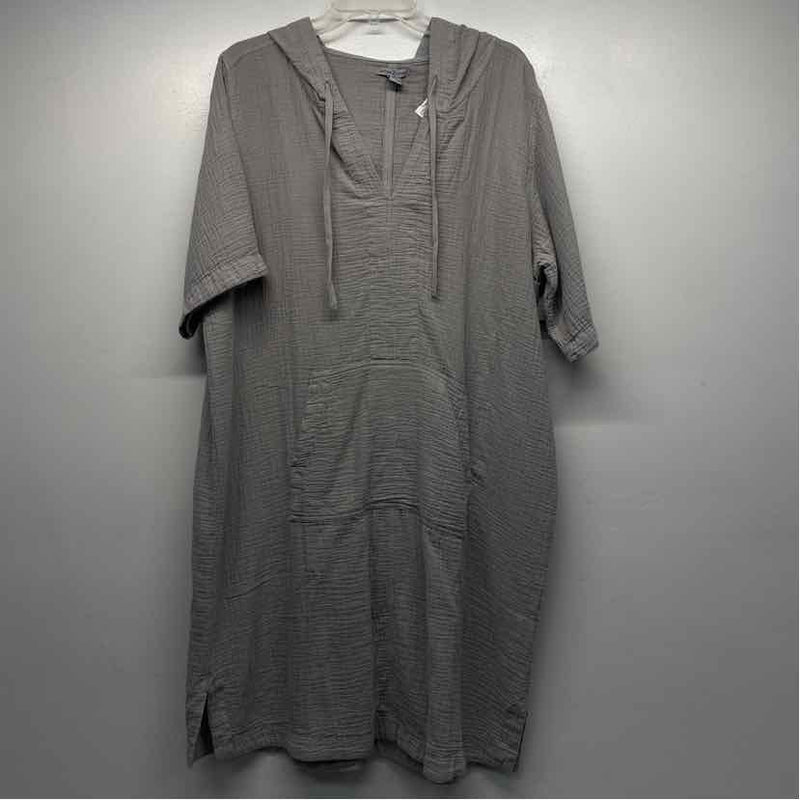 Carbon 2 Cobalt Size Xl Women's Gray Solid Shift Short Sleeve Hoodie Dress
