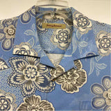 Tommy Bahama Size L Blue-White Silk Pattern Men's Men's Short Sleeve Shirt