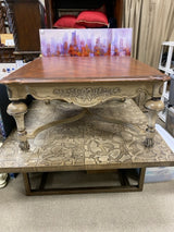 Brown-Tan Wood Carved Coffee Table