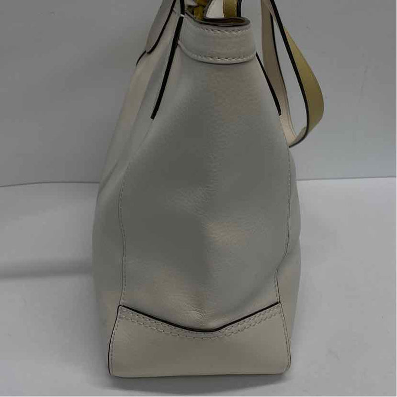 Coach Beige Leather Embossed Trademark Tote Handbag