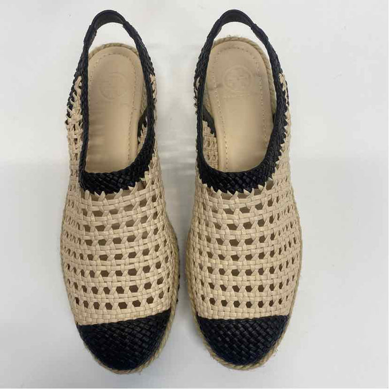 Tory Burch Size 9 Women's Beige-Black Cut Out Slingback Espadrilles Shoes