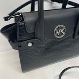 Michael Kors Black Leather Animal Print Satchel Handbag