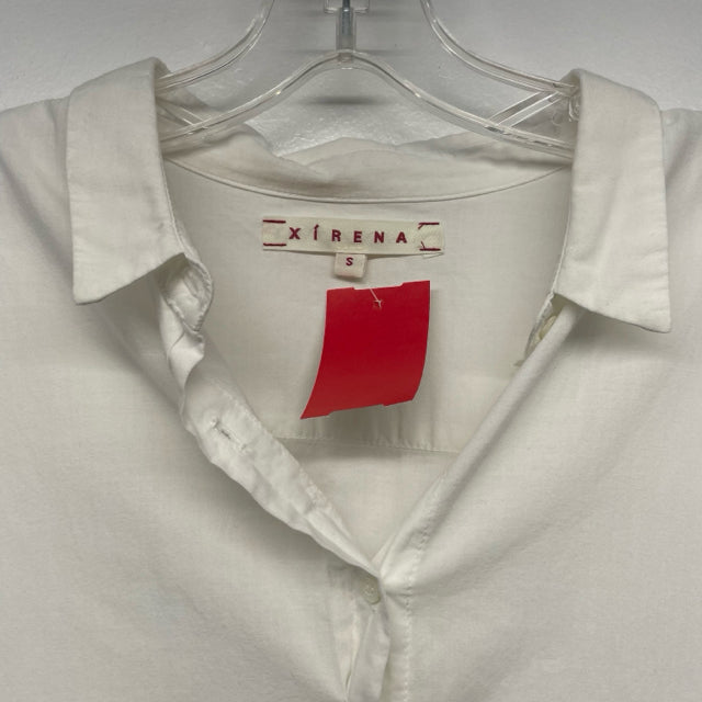 Xirena Size L Women's White Solid Button Up Short Sleeve Top
