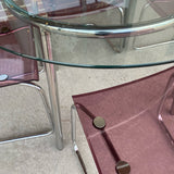 Ikea Clear-Silver Metal-GLass Round Dining Room Table & 4 Pink Acrylic Chairs