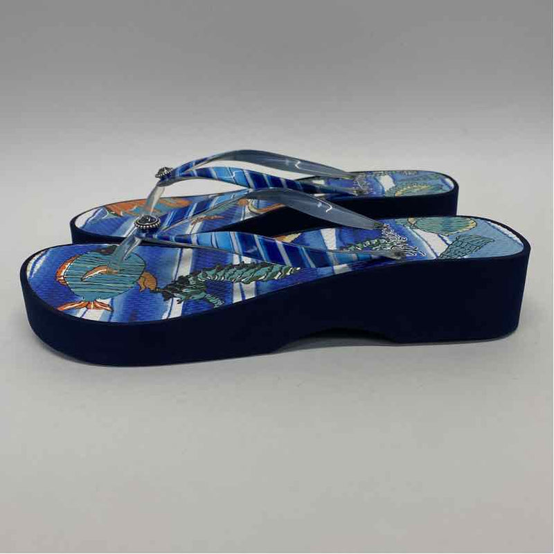 Brighton Size 7 Women's Blue-Multi Pattern Camel Toe Sandals