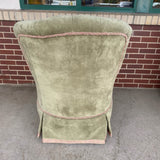 High Wing Back Green Textile Tufted Chair