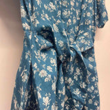 Lauren Ralph Lauren Size L Women's Blue Floral Button Up Short Slv Shirt Dress