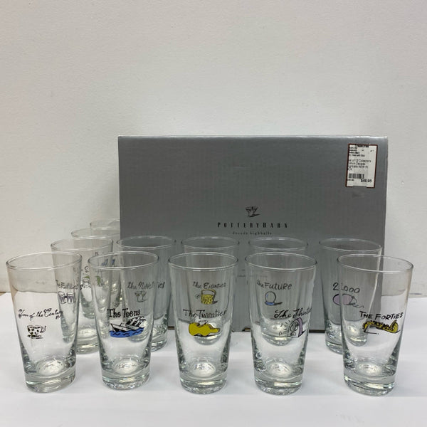 Pottery Barn Set of 12 Collector's Edition Decade Highballs NEW IN BOX