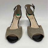 Franco Sarto Size 8 Women's Beige-Black Color Block Open Toe Ankle Strap Heels