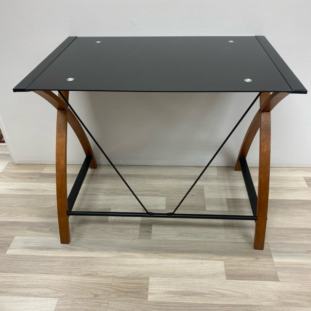 Black- Brown Wood-Glass Desk