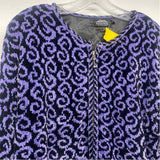 Icelandic Size L Women's Black-Purple Pattern Zip Up Sweater