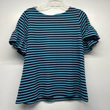 Sail to Sable Size L Women's Navy-Aqua Stripe Pullover Short Sleeve Top