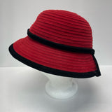 Diane Harty Millinery Red-Black Felt Colorblock Spy Brim Hat