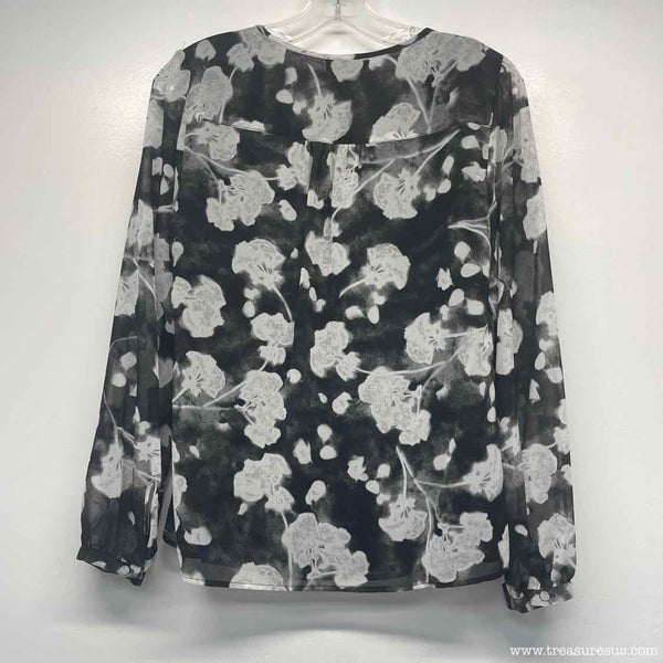 Calvin Klein Size M Women's Black-White Floral V Neck Blouse