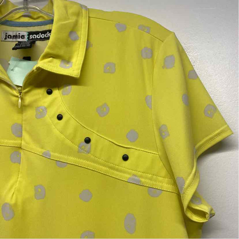Jamie Sadock Size M Women's Yellow-Green Polka Dot Short Sleeve Activewear Top