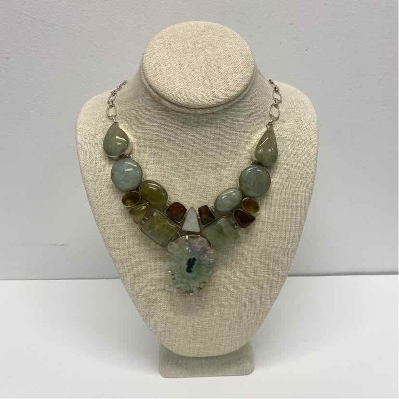 Multistone with center Amethyst Stalactite Flower slice pendant