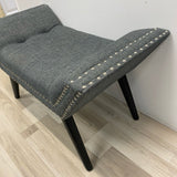Gray bench silver nailhead trim and black solid wood legs