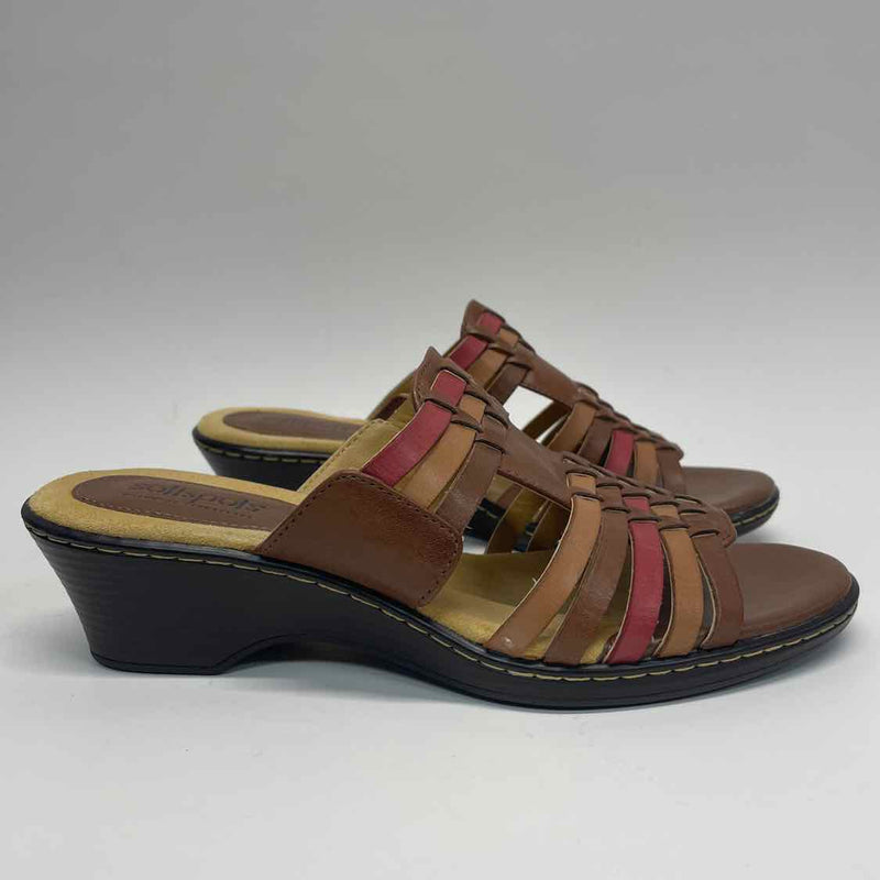 Softspots Size 8.5 Women's Brown Color Block Slip On Sandals