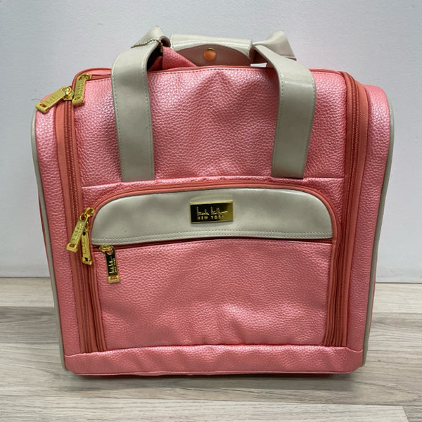 Nicole Miller Pink Faux Leather Pebbled Carry On Suitcase