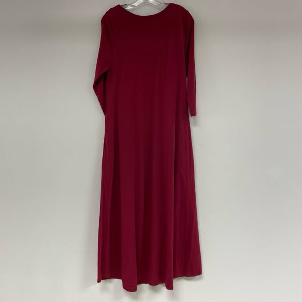 Soft Surroundings Size L Women's Red Solid Maxi-Long Sleeve Dress