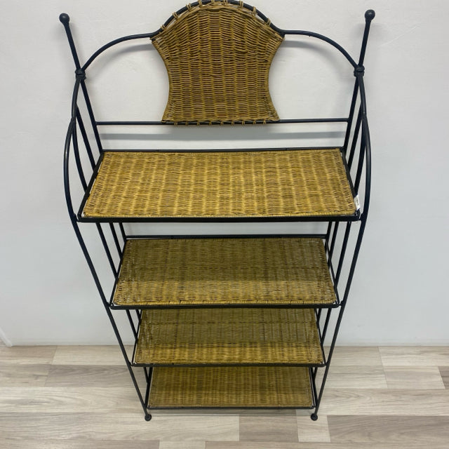 Folding Black-Tan Metal- Wicker Baker's Rack