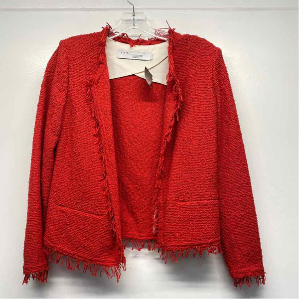 IRO Women's Size 36-S Red Textured Fringed Open Front Jacket