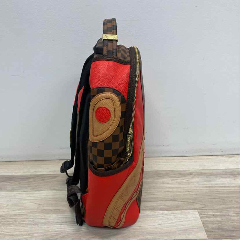 Sprayground Brown-Red Faux Leather Patchwork Backpack