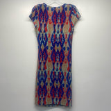 Jones New York Size S Women's Blue-Multi Abstract Faux Wrap Dress