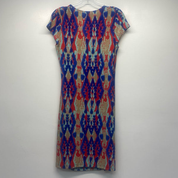 Jones New York Size S Women's Blue-Multi Abstract Faux Wrap Dress