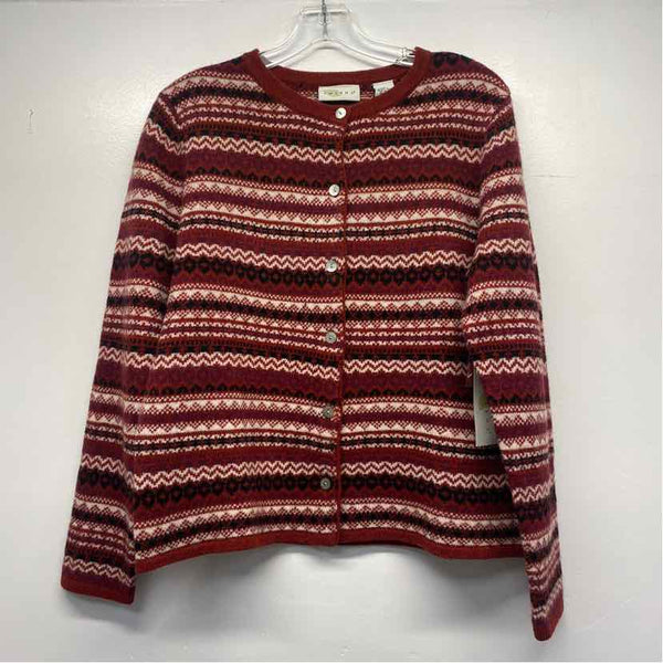 Tweeds Size L Women's Rust-Multicolor Pattern Button Up Sweater