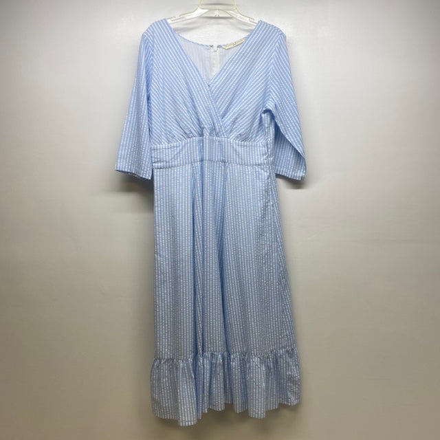 Wayward  Fancies Women's Size 2 Xl-16 Blue-White Striped Long Sleeve Dress