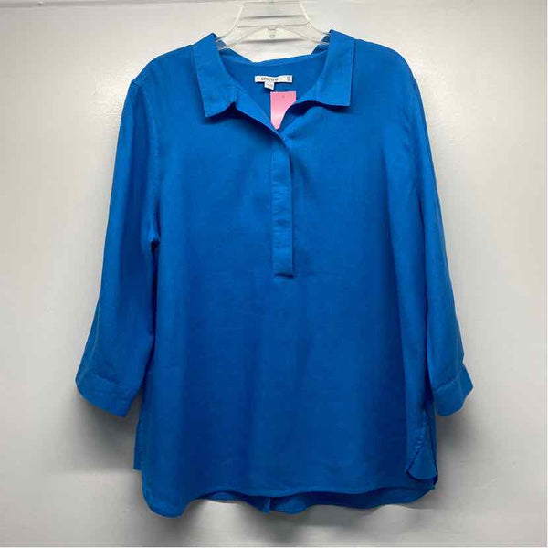 Chico's Size 2.5 ( 2X ) Women's Blue Solid Button Neck 3/4 Sleeve Blouse