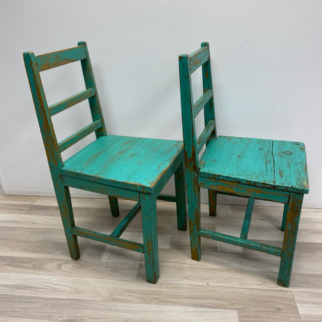 Distressed Teal Wood Chair - Sold as a Pair