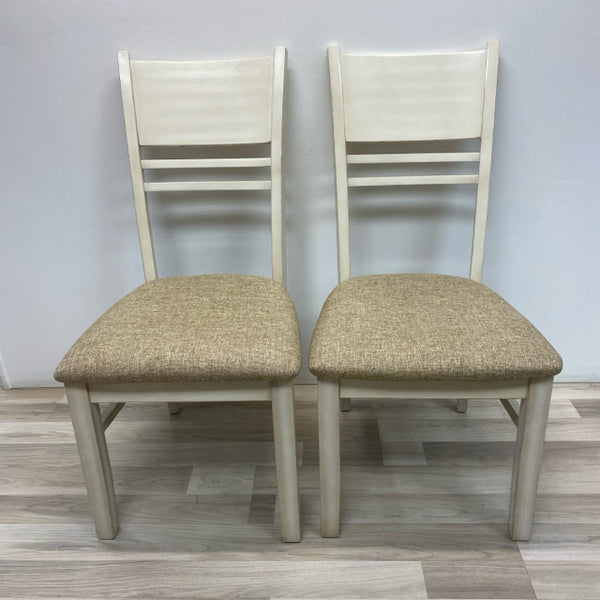 Cream Wood-Fabric Chairs - Sold as a Pair