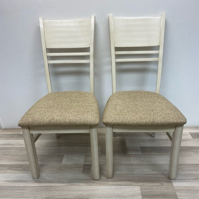 Cream Wood-Fabric Chairs - Sold as a Pair
