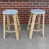 Pair of Counter Height Gray-White Rattan Stools