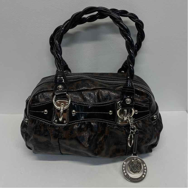 Kathy Van Zeland Brown-Black Faux Leather Animal Print Shoulder Handbag