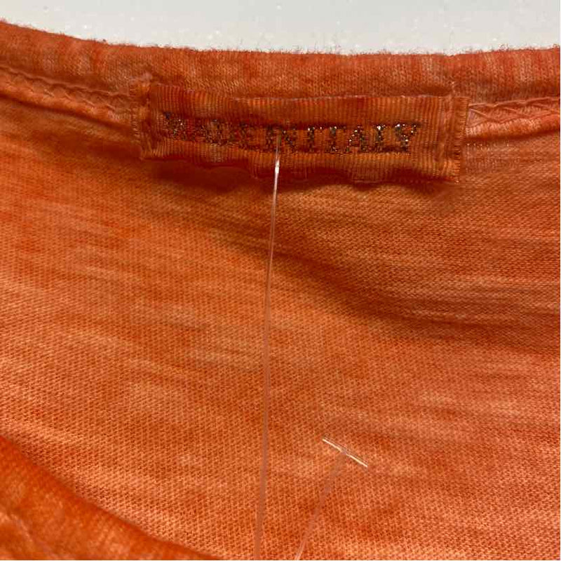 Angela Mara Size M Women's Orange Patchwork Crew Neck Short Sleeve Top