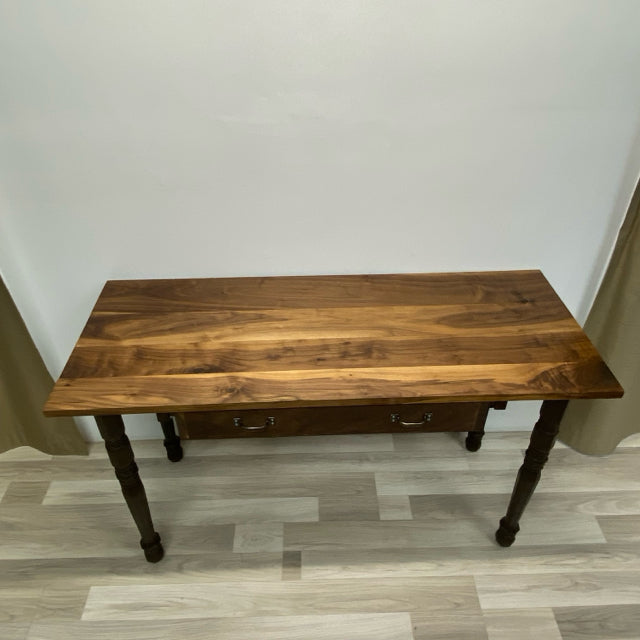 Brown Wood Table with front sliding drawer