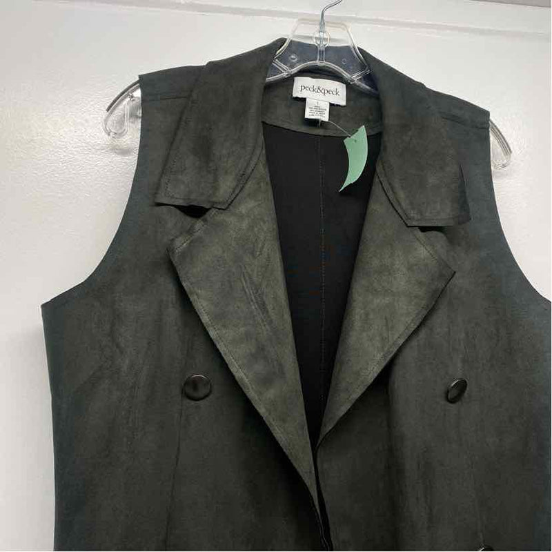 Peck & Peck Women's Size L Green Solid Maxi Cardigan Vest