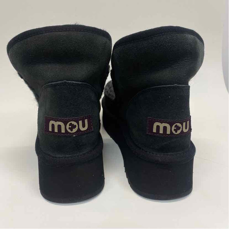 Mou Size 38-7.5 Women's Black Crochet Platform Booties