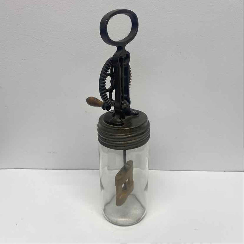Antique Clear Glass Metal Round Butter Churn