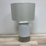 Table Top White-Silver Textured Ceramic Lamp w White Lamp Shade
