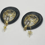 Alexis Bittar Black-Gold Earrings Geometric Gold-Tone Design with Crystals