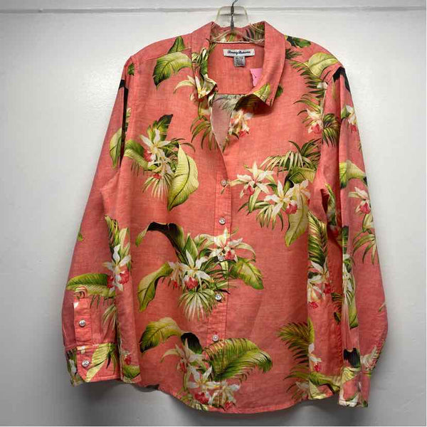 Tommy Bahama Size Xl Women's Coral-Multi Floral Button Up Shirt