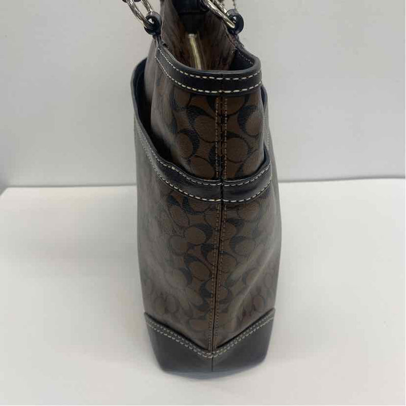 Coach Brown Monogram Leather Shoulder Handbag