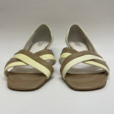 Franco Sarto Size 9 Tan-Cream Color Block Patent Leather Open Toe Pumps