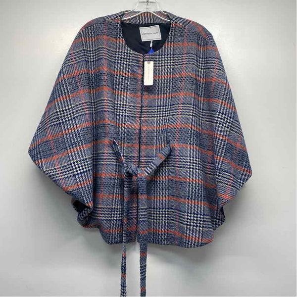 Andersen & Lauth Size One Fits All Women's Blue-Multi Plaid Poncho-Cape
