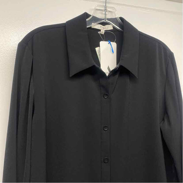 Tibi Size 10-M Women's Soft Drape Solid Black Button Up Blouse
