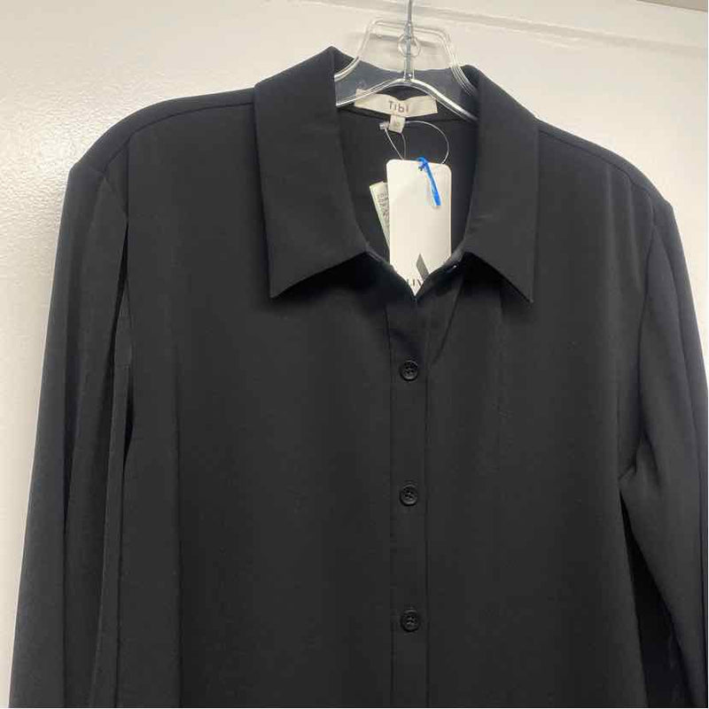 Tibi Size 10-M Women's Soft Drape Solid Black Button Up Blouse